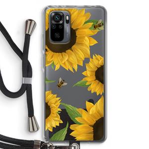 CaseCompany Sunflower and bees: Xiaomi Redmi Note 10 Pro Transparant Hoesje met koord