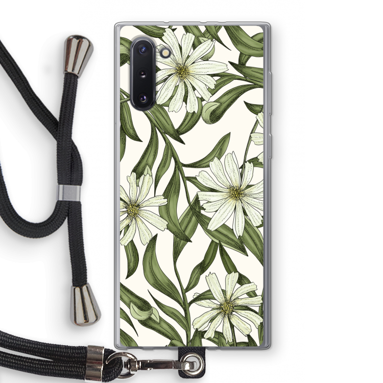 CaseCompany Wit bloemenpatroon: Samsung Galaxy Note 10 Transparant Hoesje met koord