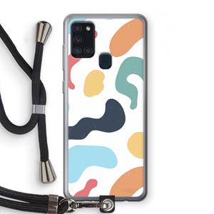 CaseCompany Memphis Shapes Blue: Samsung Galaxy A21s Transparant Hoesje met koord