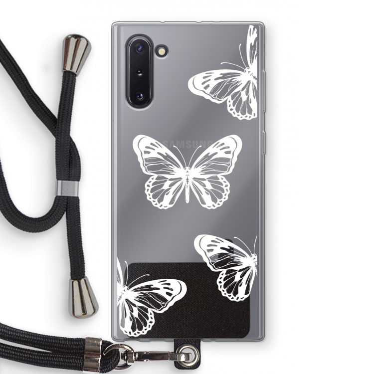 CaseCompany White butterfly: Samsung Galaxy Note 10 Transparant Hoesje met koord