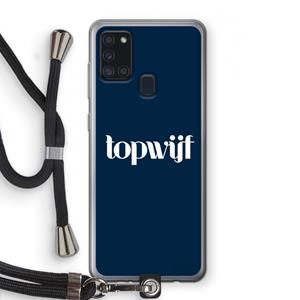 CaseCompany Topwijf Navy: Samsung Galaxy A21s Transparant Hoesje met koord