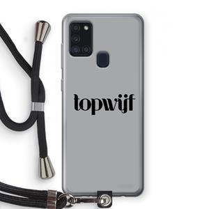 CaseCompany Topwijf Grijs Zwart: Samsung Galaxy A21s Transparant Hoesje met koord