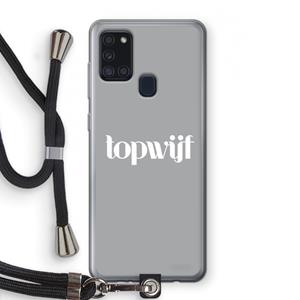 CaseCompany Topwijf Grijs Wit: Samsung Galaxy A21s Transparant Hoesje met koord