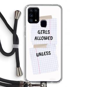 CaseCompany No Girls Allowed Unless: Samsung Galaxy M31 Transparant Hoesje met koord