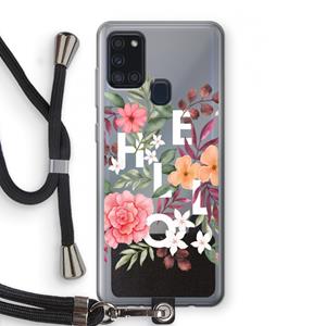 CaseCompany Hello in flowers: Samsung Galaxy A21s Transparant Hoesje met koord