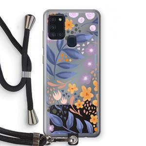 CaseCompany Flowers with blue leaves: Samsung Galaxy A21s Transparant Hoesje met koord