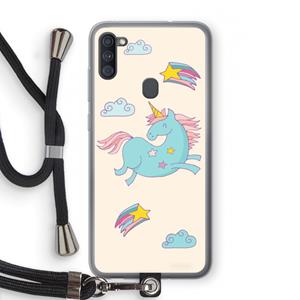 CaseCompany Vliegende eenhoorn: Samsung Galaxy A11 Transparant Hoesje met koord