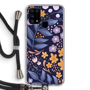 CaseCompany Flowers with blue leaves: Samsung Galaxy M31 Transparant Hoesje met koord