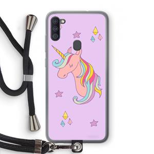 CaseCompany Roze eenhoorn: Samsung Galaxy A11 Transparant Hoesje met koord