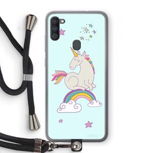 CaseCompany Regenboog eenhoorn: Samsung Galaxy A11 Transparant Hoesje met koord