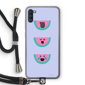 CaseCompany Smiley watermeloen: Samsung Galaxy A11 Transparant Hoesje met koord