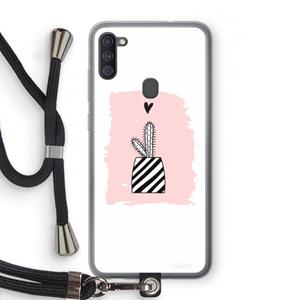CaseCompany Zwart-wit cactus: Samsung Galaxy A11 Transparant Hoesje met koord