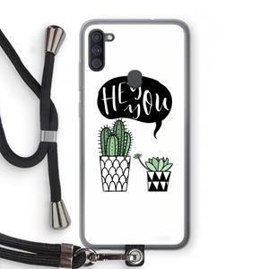 CaseCompany Hey you cactus: Samsung Galaxy A11 Transparant Hoesje met koord
