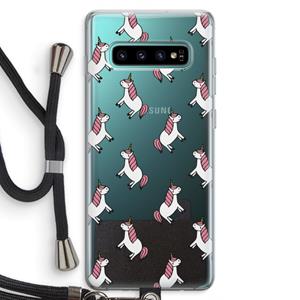 CaseCompany Eenhoorns overal: Samsung Galaxy S10 Plus Transparant Hoesje met koord