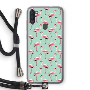 CaseCompany Flamingoprint groen: Samsung Galaxy A11 Transparant Hoesje met koord