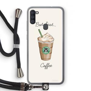 CaseCompany But first coffee: Samsung Galaxy A11 Transparant Hoesje met koord