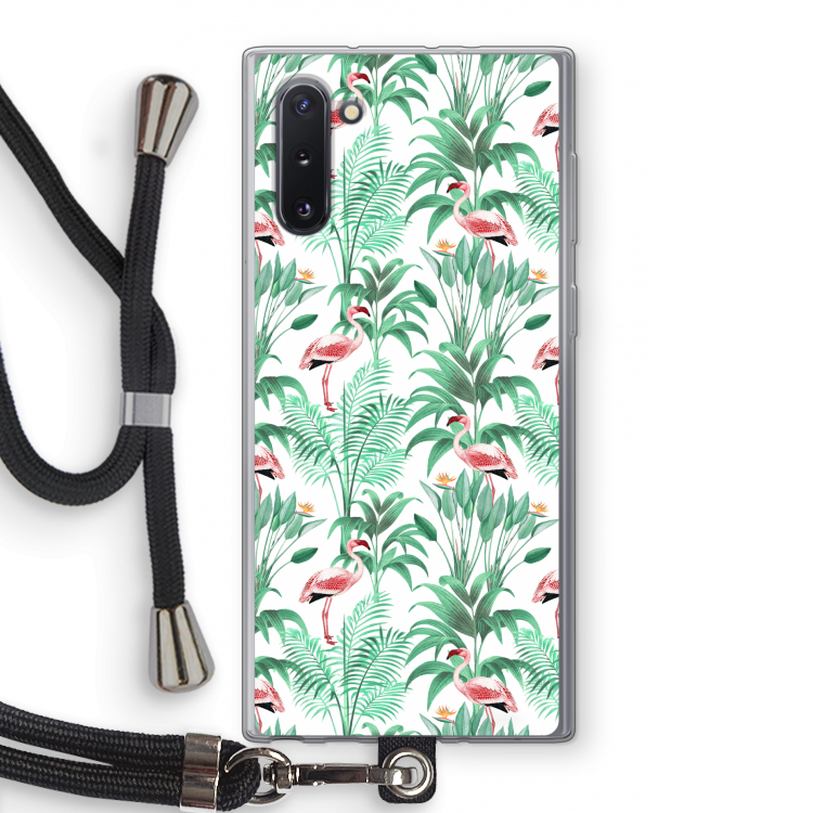 CaseCompany Flamingo bladeren: Samsung Galaxy Note 10 Transparant Hoesje met koord