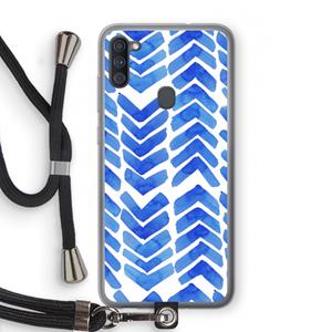 CaseCompany Blauwe pijlen: Samsung Galaxy A11 Transparant Hoesje met koord