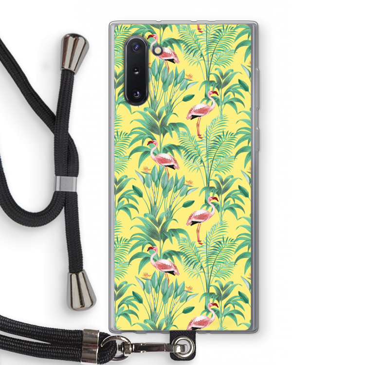 CaseCompany Flamingo party: Samsung Galaxy Note 10 Transparant Hoesje met koord