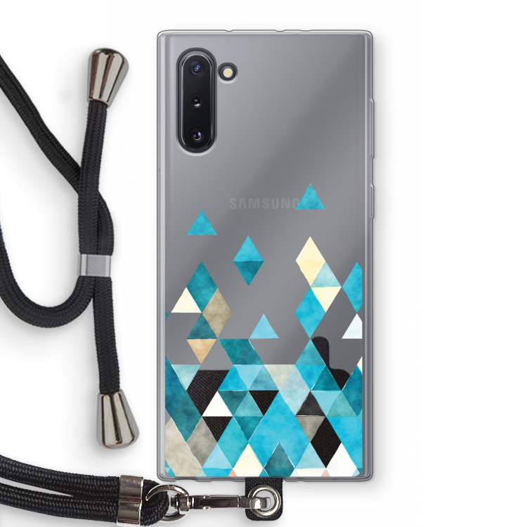 CaseCompany Gekleurde driehoekjes blauw: Samsung Galaxy Note 10 Transparant Hoesje met koord
