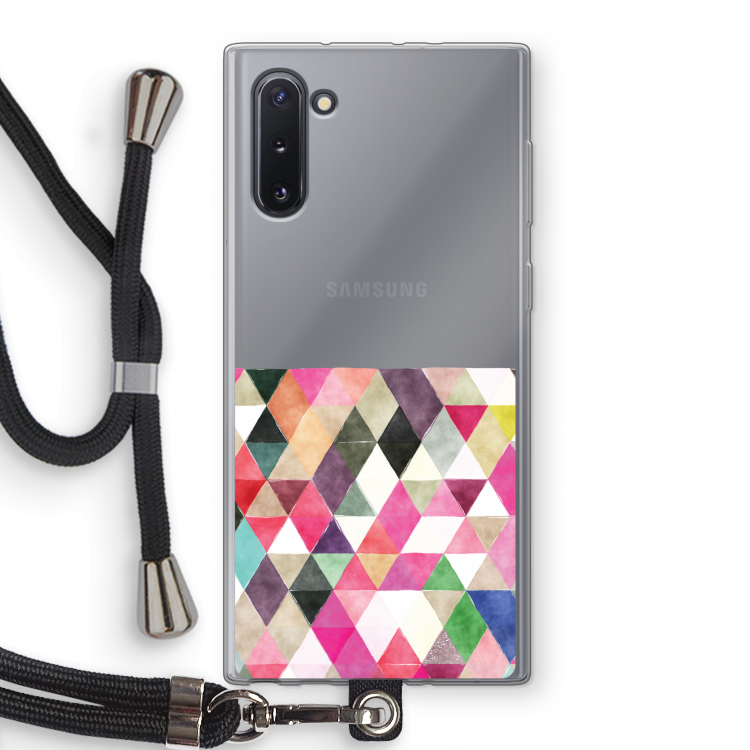 CaseCompany Gekleurde driehoekjes: Samsung Galaxy Note 10 Transparant Hoesje met koord