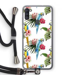 CaseCompany Kleurrijke papegaaien: Samsung Galaxy A11 Transparant Hoesje met koord