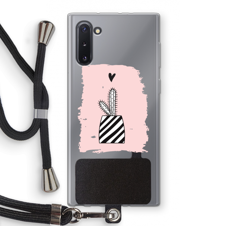 CaseCompany Zwart-wit cactus: Samsung Galaxy Note 10 Transparant Hoesje met koord