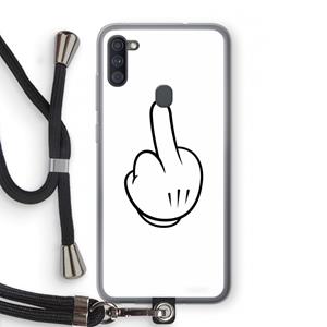 CaseCompany Middle finger white: Samsung Galaxy A11 Transparant Hoesje met koord