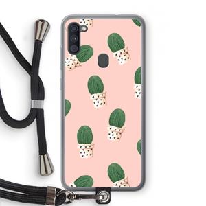 CaseCompany Cactusprint roze: Samsung Galaxy A11 Transparant Hoesje met koord