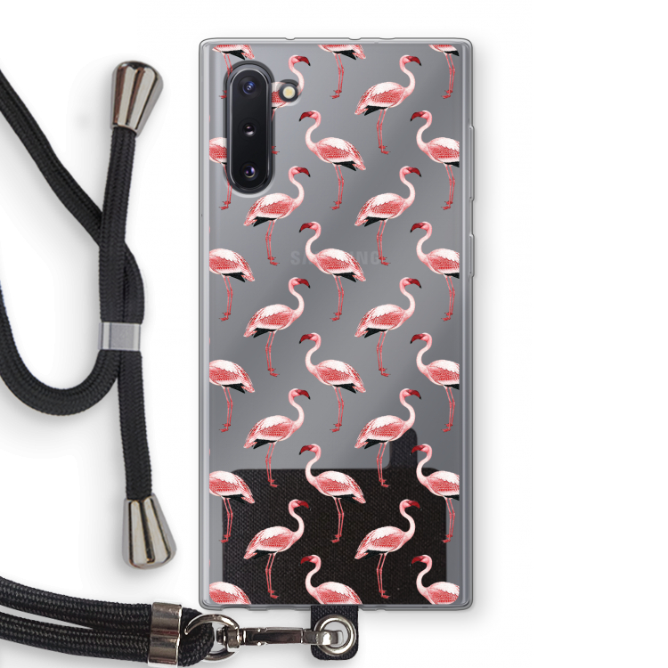 CaseCompany Flamingoprint groen: Samsung Galaxy Note 10 Transparant Hoesje met koord