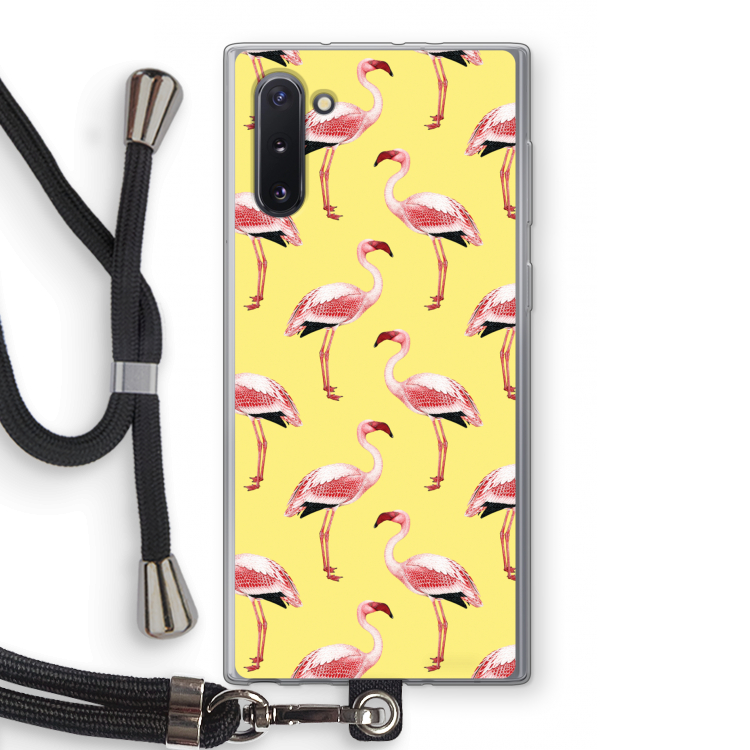 CaseCompany Flamingo's geel: Samsung Galaxy Note 10 Transparant Hoesje met koord