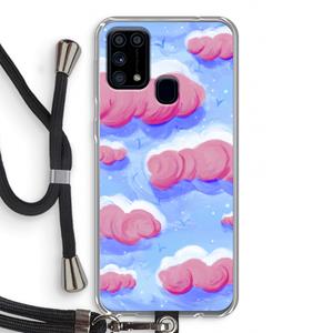 CaseCompany Roze wolken met vogels: Samsung Galaxy M31 Transparant Hoesje met koord