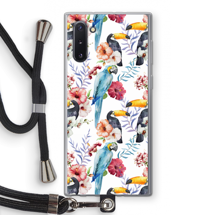 CaseCompany Bloemen tukan: Samsung Galaxy Note 10 Transparant Hoesje met koord