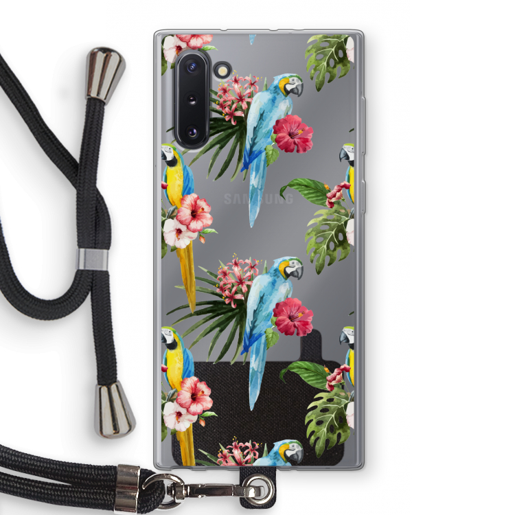 CaseCompany Kleurrijke papegaaien: Samsung Galaxy Note 10 Transparant Hoesje met koord