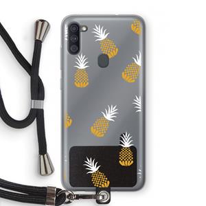 CaseCompany Ananasjes: Samsung Galaxy A11 Transparant Hoesje met koord