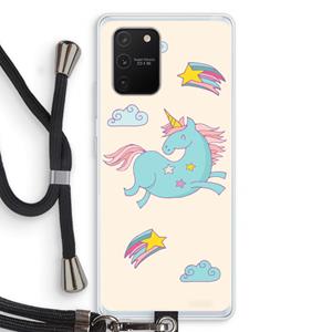 CaseCompany Vliegende eenhoorn: Samsung Galaxy S10 Lite Transparant Hoesje met koord