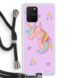 CaseCompany Roze eenhoorn: Samsung Galaxy S10 Lite Transparant Hoesje met koord
