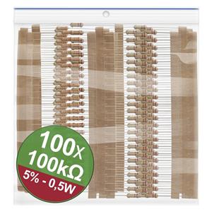 Quadrios 22P123 Koolfilmweerstand assortiment 100 kΩ Axiaal bedraad 0.5 W 5 % 1 set(s)