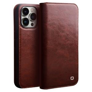 Qialino iPhone 14 Pro Max - Leren bookcase hoes - Bruin