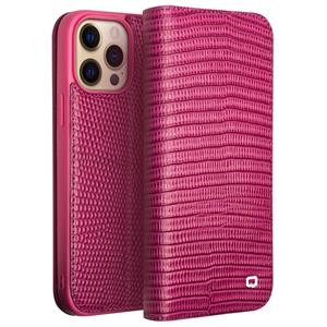 Qialino iPhone 14 Pro Max - Leren bookcase hoes - Croco Roze