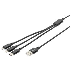 Digitus USB-laadkabel Apple Lightning stekker, USB-A stekker, USB-C stekker, USB-micro-B stekker 1.00 m Zwart Extreem robuust gevlochten bescherming, Flexibel,