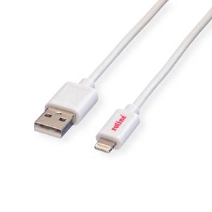 Roline USB-kabel USB 2.0 USB-A stekker, Apple Lightning stekker 1.00 m Wit Afgeschermd 11.02.8321