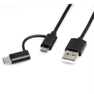 Roline USB-kabel USB 2.0 USB-A stekker, USB-C stekker, USB-micro-B stekker 1.00 m Zwart 11.02.8328