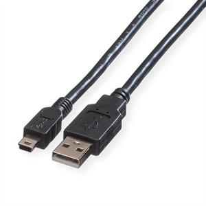 Roline USB-Kabel USB 2.0 USB-A Stecker, USB-Mini-A Stecker 1.80m Schwarz Geschirmt 11.02.8719