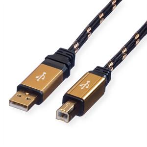 Roline USB-kabel USB 2.0 USB-A stekker, USB-B stekker 4.50 m Zwart, Goud Afgeschermd (dubbel), Vergulde steekcontacten 11.02.8805