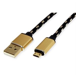 Roline USB-kabel USB 2.0 USB-A stekker, USB-micro-B stekker 0.80 m Zwart, Goud Afgeschermd 11.02.8819