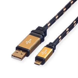 Roline USB-kabel USB 2.0 USB-A stekker, USB-micro-B stekker 0.80 m Zwart, Goud Afgeschermd 11.02.8825