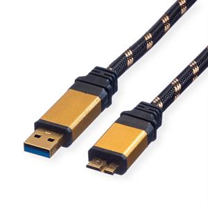 Roline USB-kabel USB 3.2 Gen1 (USB 3.0 / USB 3.1 Gen1) USB-A stekker, USB-micro-B stekker 0.80 m Zwart, Goud Afgeschermd (dubbel), Vergulde steekcontacten