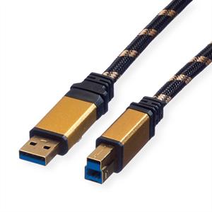 Roline USB-kabel USB 3.2 Gen1 (USB 3.0 / USB 3.1 Gen1) USB-A stekker, USB-B stekker 0.80 m Zwart, Goud Afgeschermd (dubbel), Vergulde steekcontacten 11.02.8900