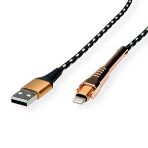 Roline USB-kabel USB 2.0 USB-A stekker, Apple Lightning stekker 1.00 m Zwart, Goud Afgeschermd 11.02.8923